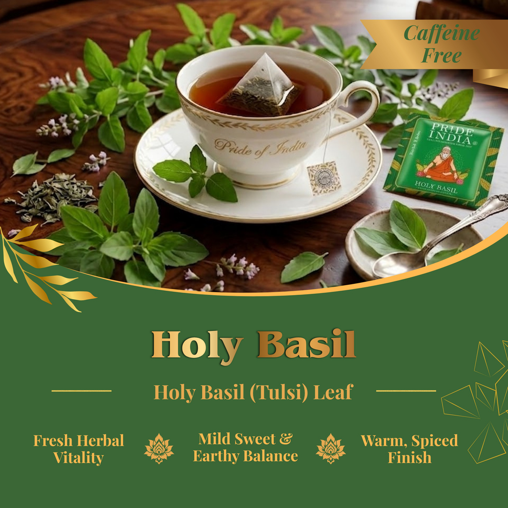 Pride of India Holy Basil Herbal Tea - 150 Individually Wrapped Full Leaf Pyramid Tea Bags | Tulsi Tea Bulk  Pack for Food Service, Cafes, Hotels, Offices & Daily Tea Drinkers