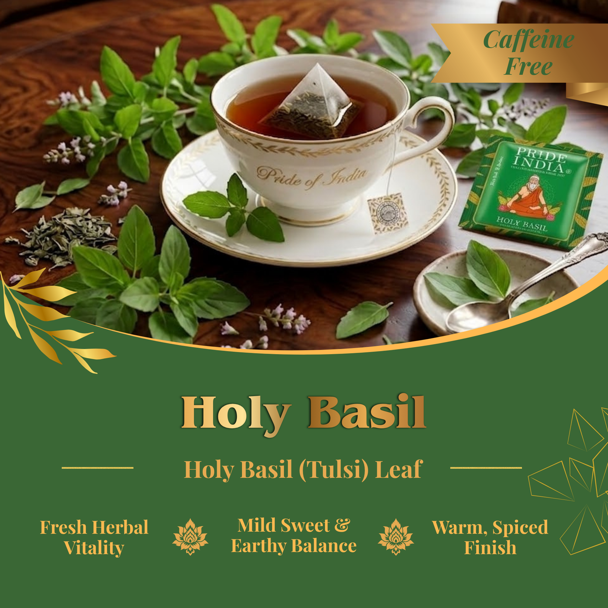 Pride of India Holy Basil Herbal Tea - 150 Individually Wrapped Full Leaf Pyramid Tea Bags | Tulsi Tea Bulk  Pack for Food Service, Cafes, Hotels, Offices & Daily Tea Drinkers