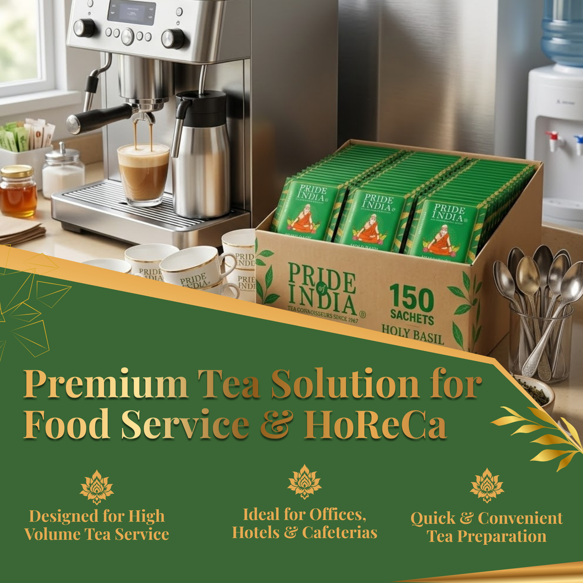 Pride of India Holy Basil Herbal Tea - 150 Individually Wrapped Full Leaf Pyramid Tea Bags | Tulsi Tea Bulk  Pack for Food Service, Cafes, Hotels, Offices & Daily Tea Drinkers