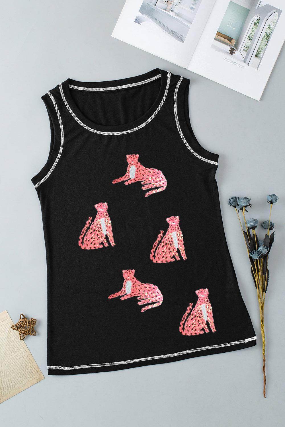 Leopard Round Neck Tank Top for Women with Stretch Fit