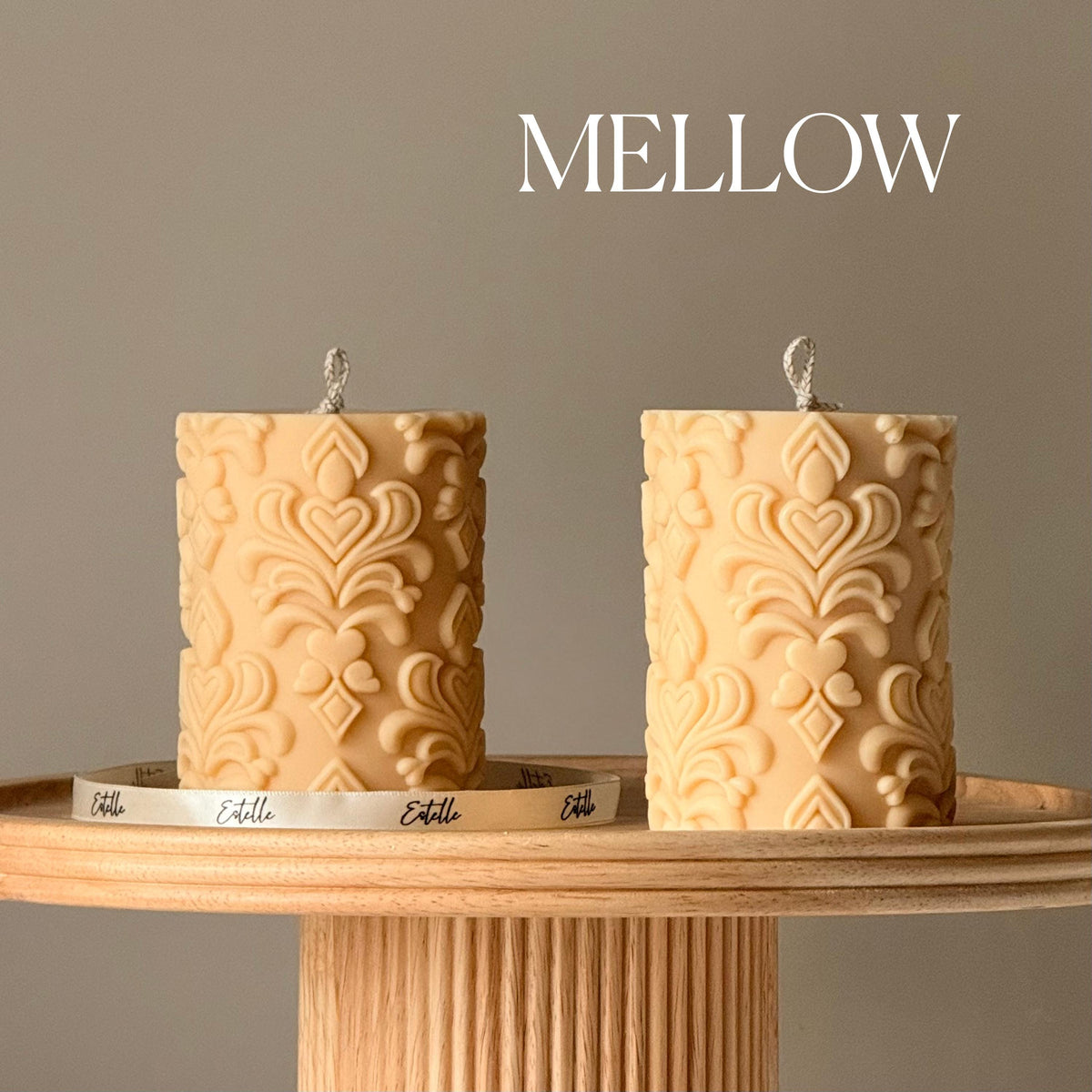 Floral Ornamental Damask Soy Pillar Candle: Sculptural Home Decor, Elegant Gift