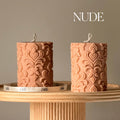 Floral Ornamental Damask Soy Pillar Candle: Sculptural Home Decor, Elegant Gift