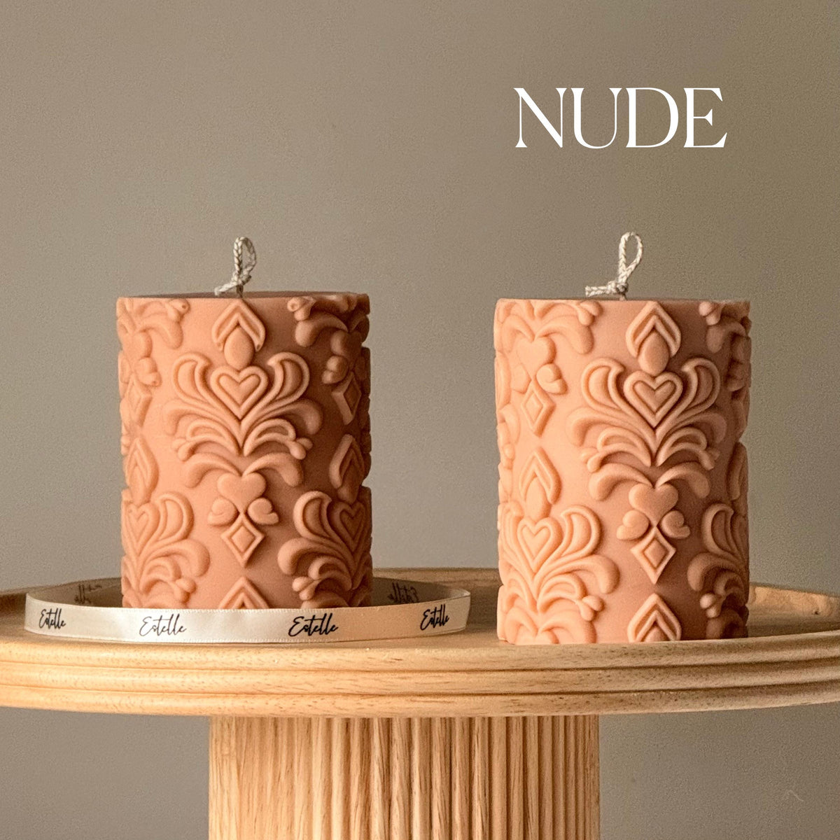 Floral Ornamental Damask Soy Pillar Candle: Sculptural Home Decor, Elegant Gift