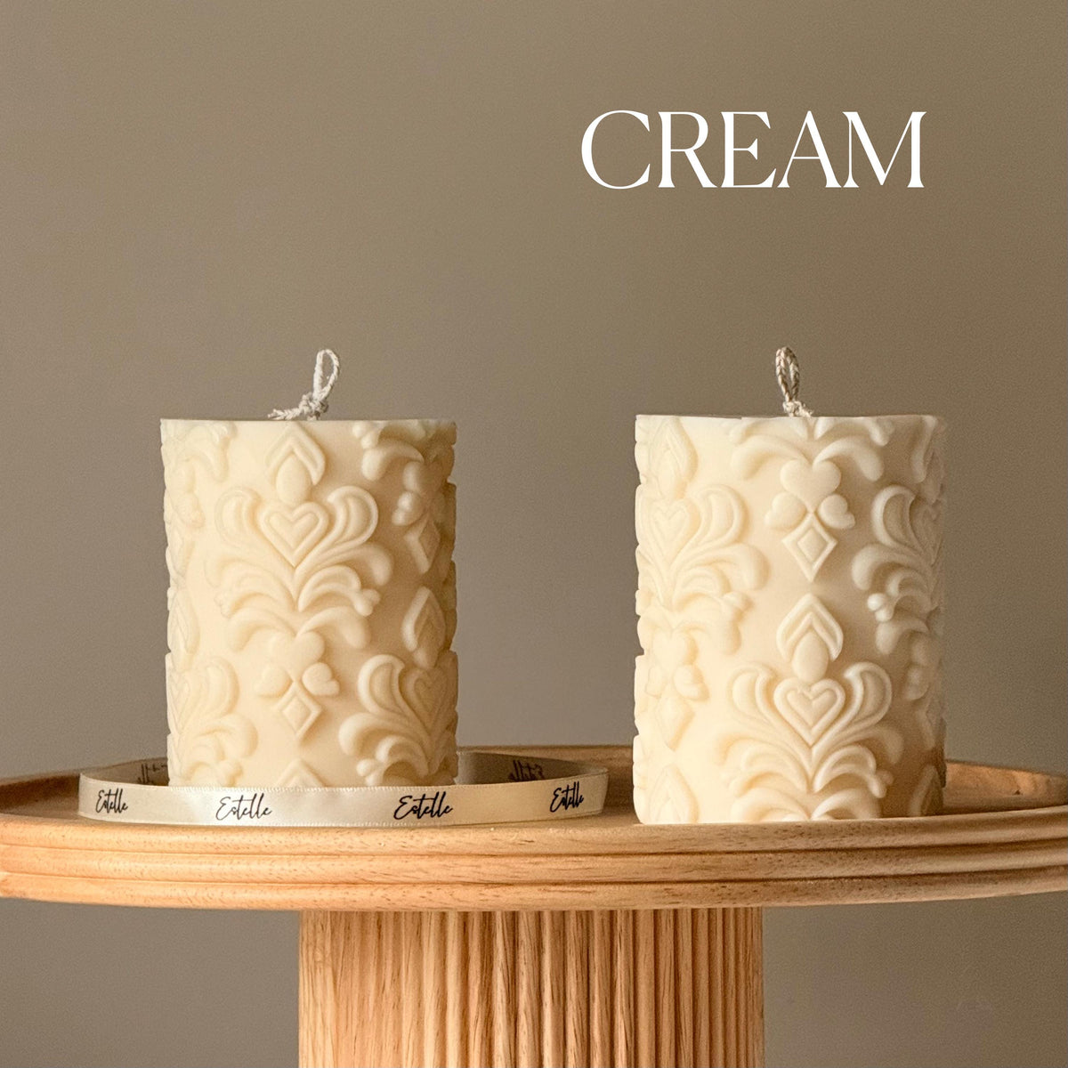Floral Ornamental Damask Soy Pillar Candle: Sculptural Home Decor, Elegant Gift