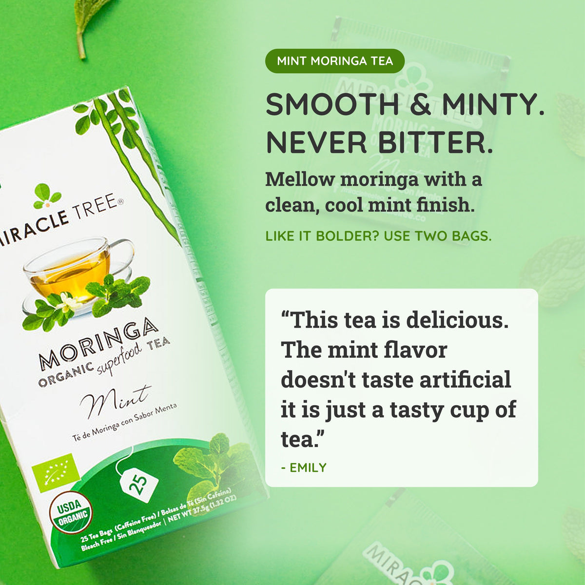Organic Moringa Tea - Mint - Caffeine-Free Herbal Tea